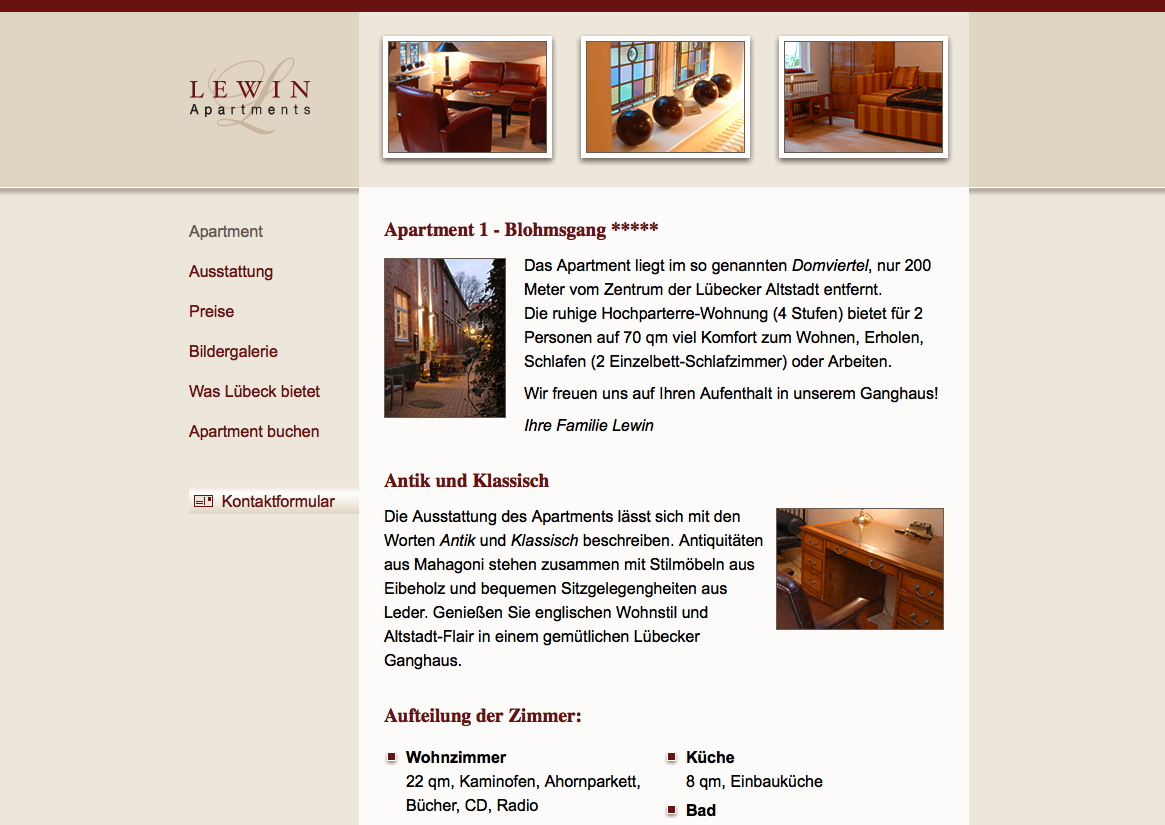 Website Lewin Apartments Lübeck